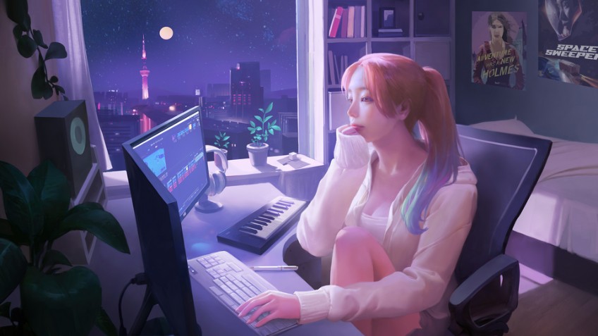 动漫女孩 玩游戏 睡觉4K壁纸